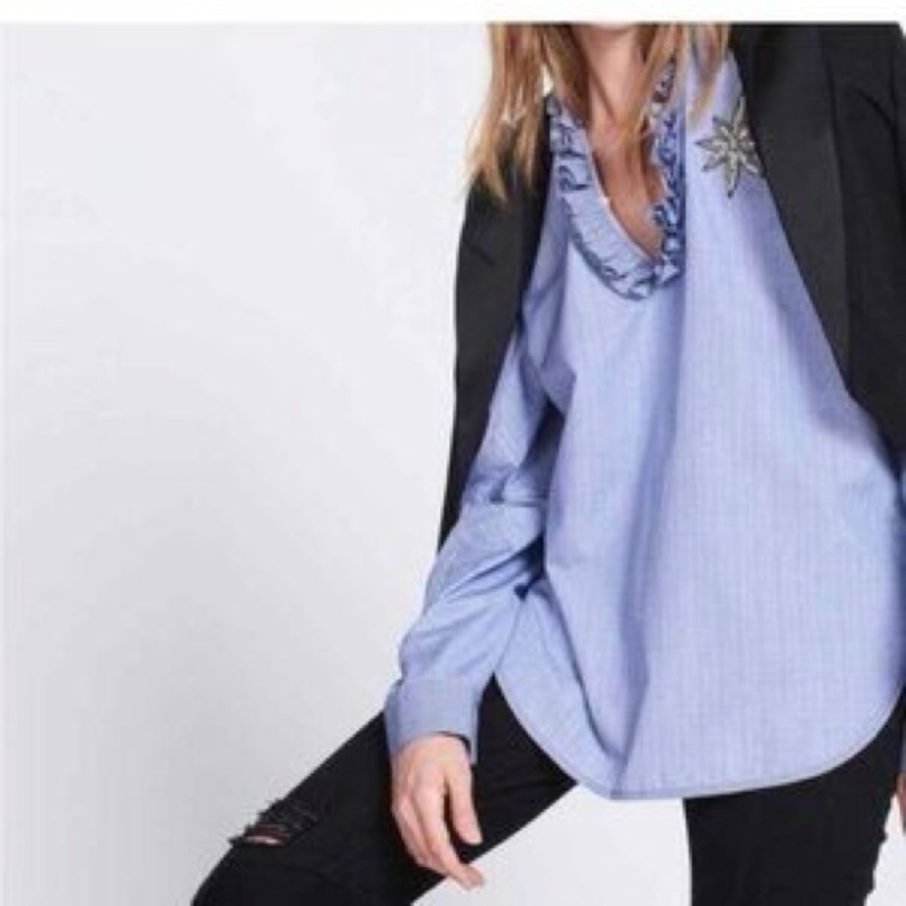 Sandro Sandro Babe Ruffled V-Neck Shirt